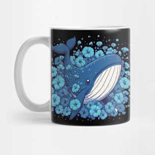 Kawaii Whale in petunias garden Mug